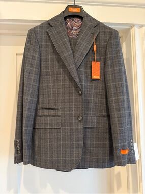 Tallia Gray Plaid Wool-Blend Blazer and Pant - Classic Men's Suit